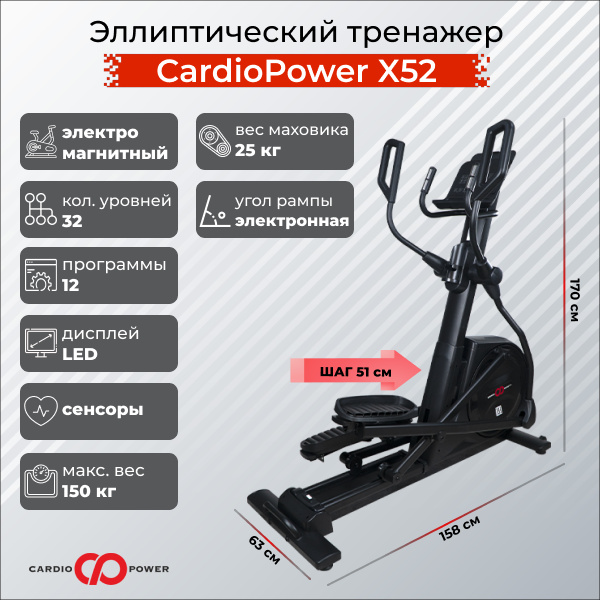 CardioPower X52 из каталога эллиптических тренажеров с изменяемым углом наклона рампы в Волгограде по цене 109900 ₽