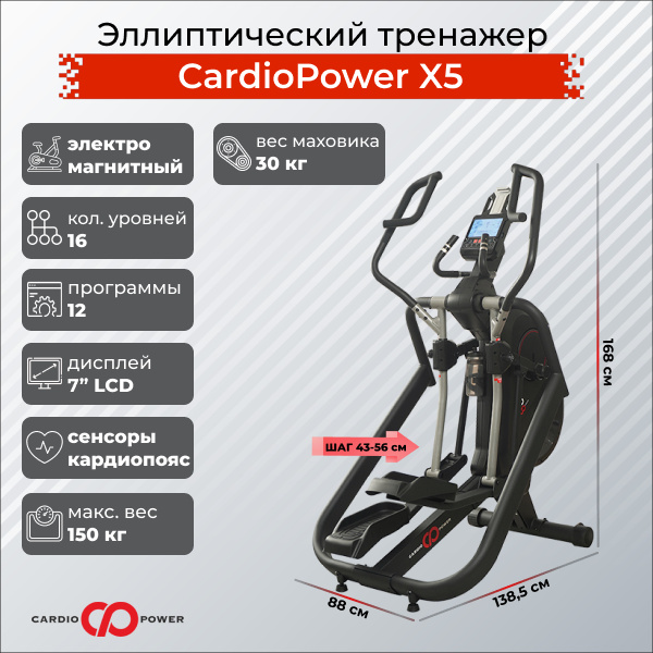 CardioPower X5 из каталога эллиптических тренажеров с передним приводом в Волгограде по цене 159900 ₽